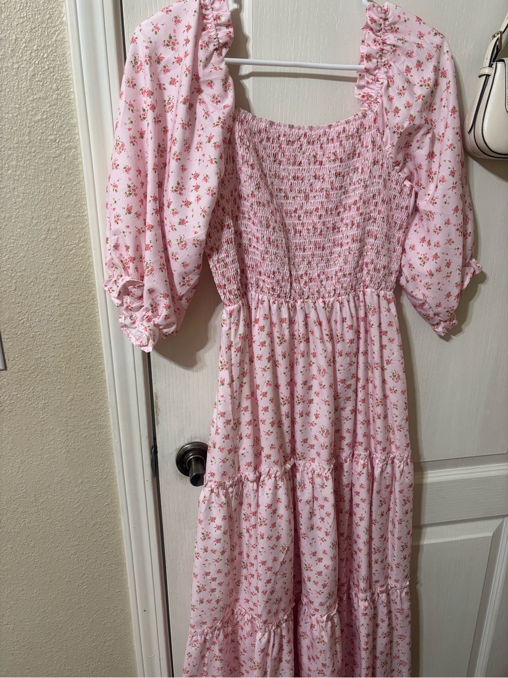 Girls' Pink Floral Smocked Maxi Dress